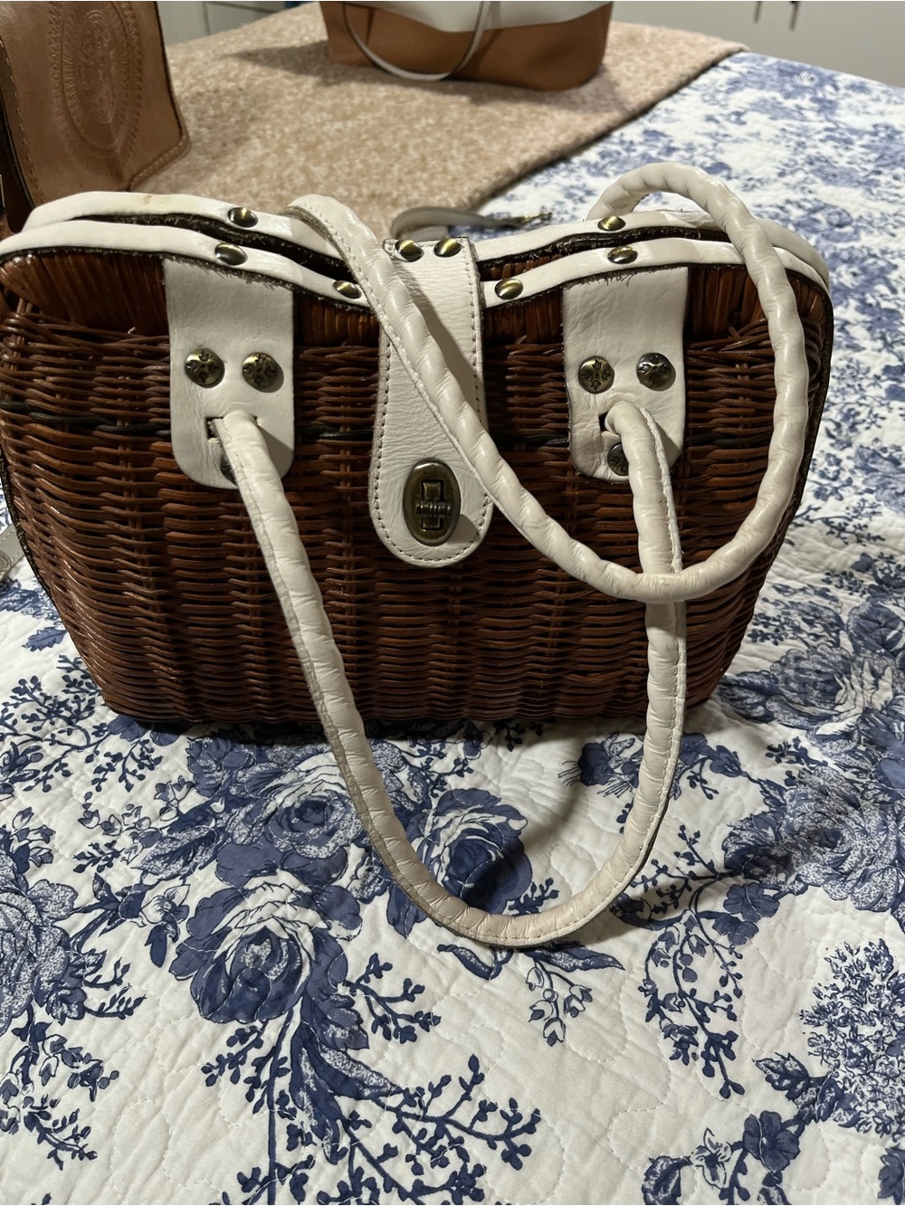 Patricia Nash Brown Woven Crossbody with White Trim